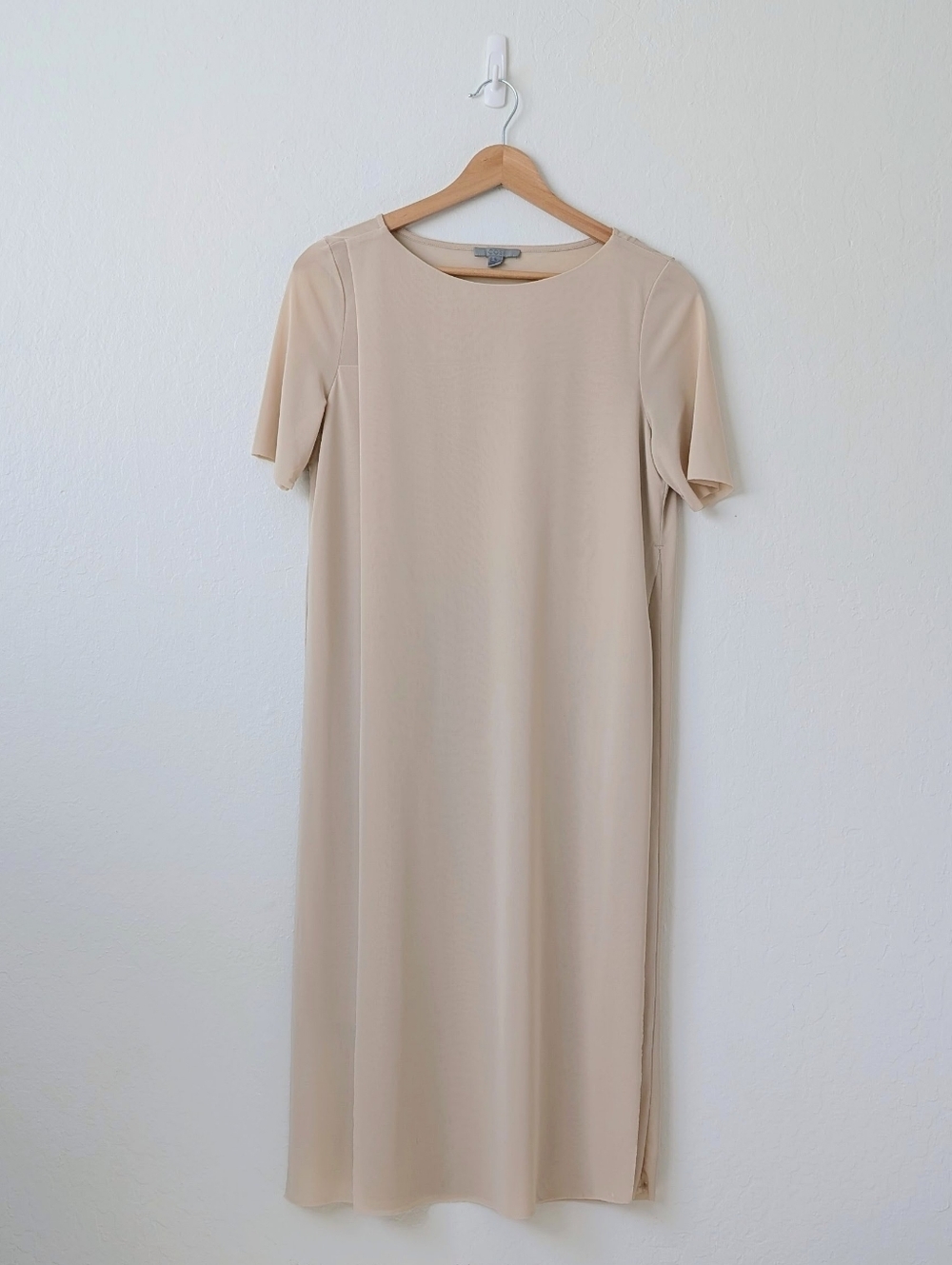 COS Midi Short Sleeve Dress with Sheer Overlay and Side Slit in Sand Size XS